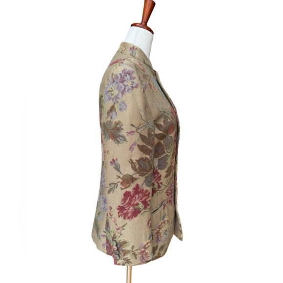 RARE Vintage Ralph Lauren Taupe Floral Tapestry Stand-Collar Blazer Size 6 - Picture 4 of 10